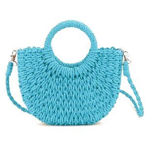 Mini Semi-Circle Rattan Straw Handbag, Summer Retro Straw Tote xD